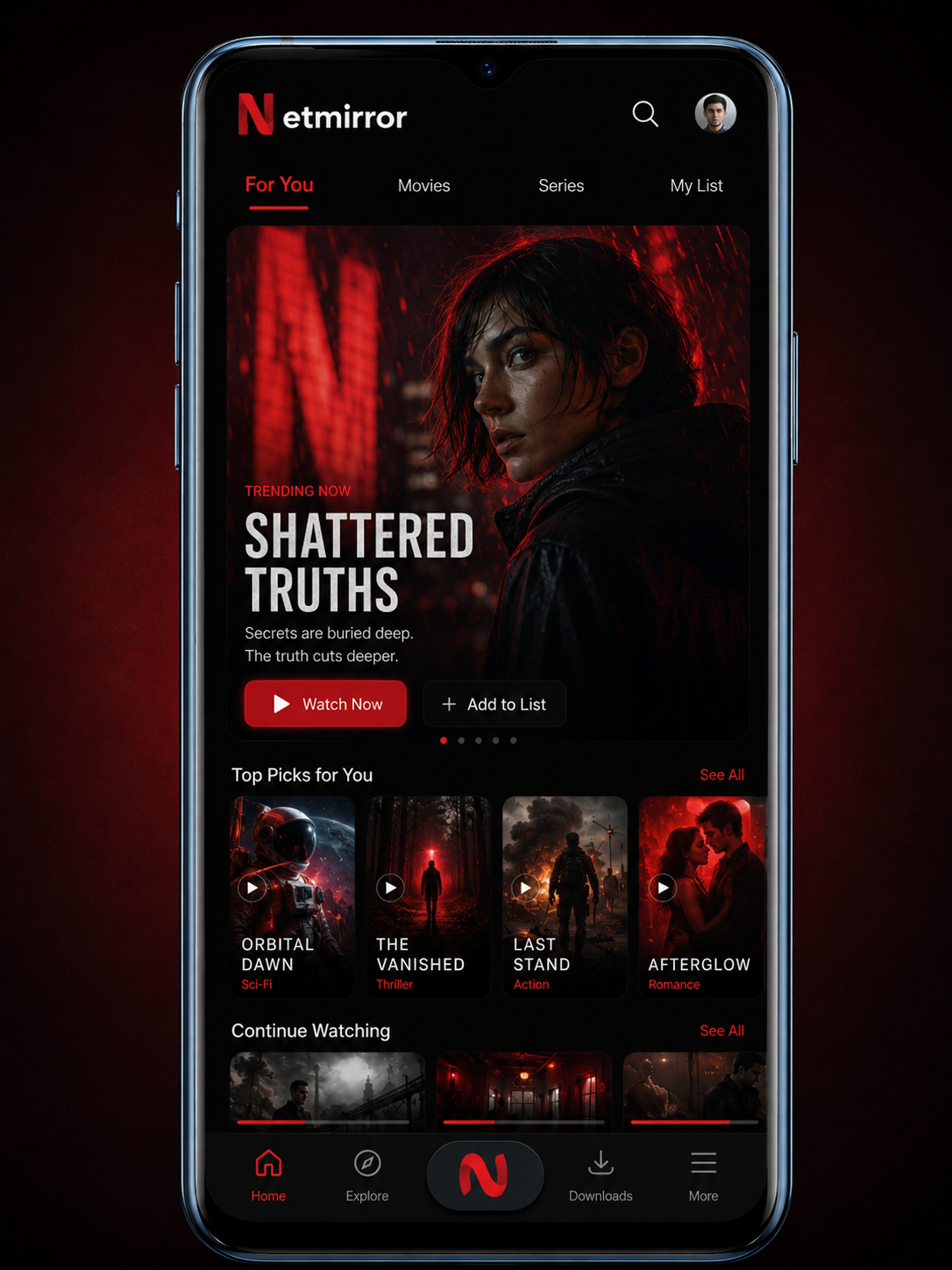 Netmirror mobile preview screen